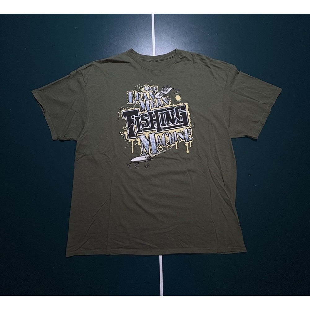 Vintage Funny Fishing T shirt Size‎ XL One Lean Fishing Machine Graphic Green